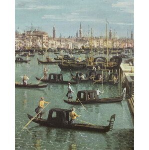 (1697-1768) Canaletto - Obrazová reprodukce Gondoliers near the Entrance to the Grand Canal and the church of Santa Maria della Salute, Venice, (30 x