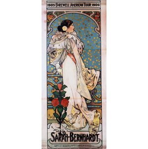 Mucha, Alphonse Marie - Obrazová reprodukce Sarah Bernhardt's Farewell American Tour, (21.8 x 50 cm)
