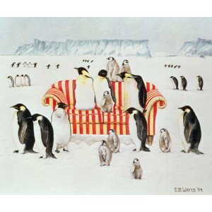 Watts, E.B. - Obrazová reprodukce Penguins on a red and white sofa, 1994, (40 x 35 cm)