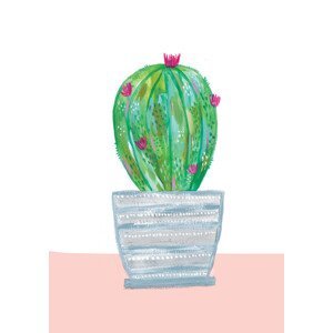 Ilustrace Painted cactus in blue stripe plant pot, Laura Irwin, (30 x 40 cm)