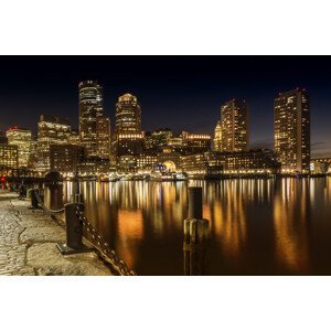 Umělecká fotografie BOSTON Fan Pier Park & Skyline at night, Melanie Viola, (40 x 26.7 cm)