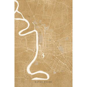 Mapa Map of Baton Rouge, LA, in sepia vintage style, Blursbyai, (26.7 x 40 cm)