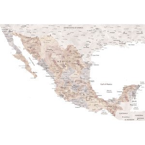 Mapa Map of Mexico in neutral watercolor, Blursbyai, (40 x 26.7 cm)