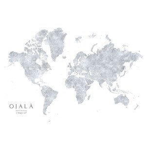 Mapa Grayscale watercolor world map, I hope so, Blursbyai, (40 x 26.7 cm)