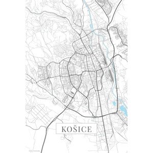 Mapa Košice white, (26.7 x 40 cm)