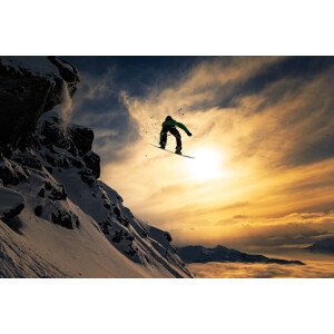 Umělecká fotografie Sunset Snowboarding, Jakob Sanne, (40 x 26.7 cm)