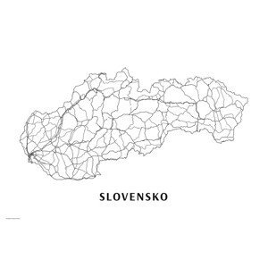 Mapa Slovensko black & white, (40 x 26.7 cm)