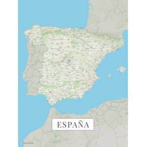 Mapa Španělsko color, (30 x 40 cm)