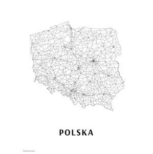 Mapa Polsko black & white, (30 x 40 cm)