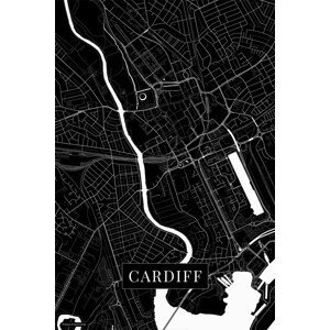 Mapa Cardiff black, (26.7 x 40 cm)