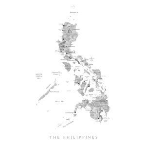 Mapa Map of the Philippines in gray watercolor, Blursbyai, (26.7 x 40 cm)