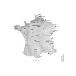 Mapa Map of France in gray watercolor, Blursbyai, (40 x 26.7 cm)