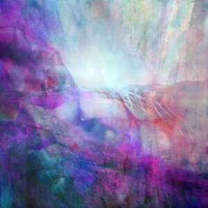 Ilustrace drifting - composition in purple and turquoise, Annette Schmucker, (40 x 40 cm)