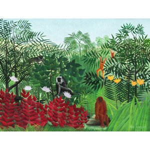 Obrazová reprodukce Monkeys in the Tropical Forest (Rainforest Jungle Landscape) - Henri Rousseau, (40 x 30 cm)