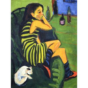 Obrazová reprodukce Artiste Marcella (Portrait of a Girl & A Cat) - Ernst Ludwig Kirchner, (30 x 40 cm)