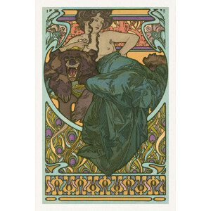 Obrazová reprodukce Lady & Bear (Vintage Art Nouveau Beaitufl Portait) - Alfons / Alphonse Mucha, (26.7 x 40 cm)