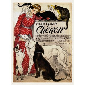 Obrazová reprodukce Clinique Cheron, Cats & Dogs (Distressed Vintage French Poster) - Théophile Steinlen, (30 x 40 cm)