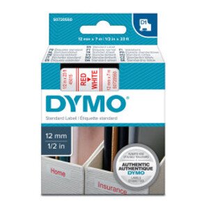 Originální páska Dymo 45015 D1 12 mm červený tisk/bílý podklad