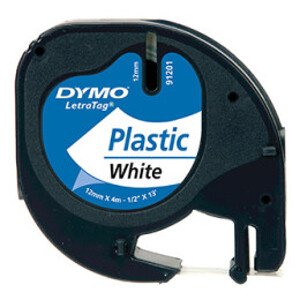 Originální páska pro DYMO 91221, S0721660, černý tisk/bílý podklad, 4m, 12mm, LetraTag plastová páska