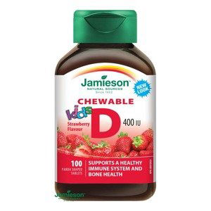 Jamieson Vitamín D3 Kids 400 IU tablety na cucání s příchutí jahody pro děti 100 tablet