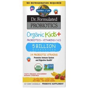 Garden of Life Dr. Formulated organická - Probiotika pro děti - 5 miliard CFU s příchutí organické jahody a banánu 30 žvýkacích tablet