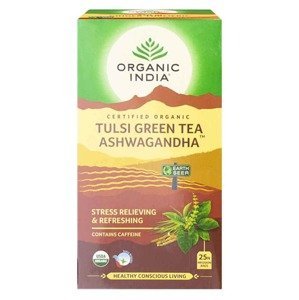 Organic India Tulsi – Bazalka posvátná se zeleným čajem a ašvagandou BIO 25 sáčků