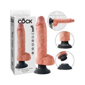 Vibrátor s přísavkou a varlaty Pipedream King Cock Vibrating with Balls 25cm