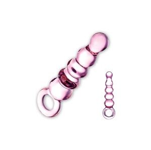 GLASTOY Anal Slider – klasické sklenené análne dildo s guličkami (pink)
