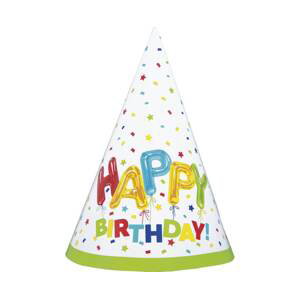 Papírové čepice - Happy Birthday, 6 kusů