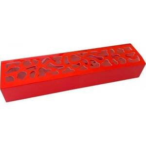 Krabička na makronky červená se zdobeným okénkem 25,8 x 6 x 4 cm (na 10 kusů)