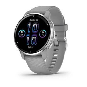 Garmin Venu 2 Plus, nerezová luneta Silver, pouzdro Gray, silikonový řemínek