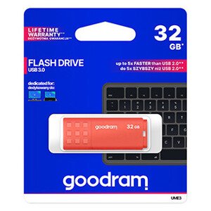 Goodram USB flash disk, USB 3.0, 32GB, UME3, oranžový, UME3-0320O0R11, USB A, s krytkou