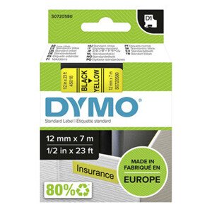 Dymo originální páska do tiskárny štítků, Dymo, 45018, S0720580, černý tisk/žlutý podklad, 7m, 12mm, D1