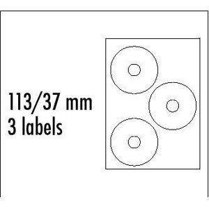 Logo etikety na CD 113/37mm, A4, matné, bílé, 3 etikety, 140g/m2, baleno po 10 ks, pro inkoustové a laserové tiskárny