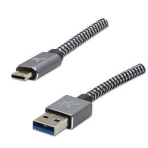 Logo USB kabel (3.2 gen 1), USB A samec - USB C samec, 1m, 5 Gb/s, 5V/3A, šedý, box, kovové opletení, hliníkový kryt konektoru