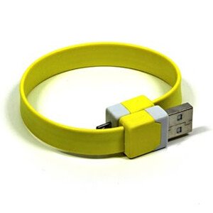 Logo USB kabel (2.0), USB A samec - microUSB samec, 0.25m, žlutý, blistr, náramek