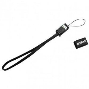 Logo USB kabel (2.0), USB A samec - microUSB samec, 0.3m, černý, poutko na fotoaparát/MP3 přehrávač