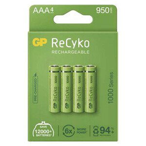 Nabíjecí baterie, AAA (HR03), 1.2V, 950 mAh, GP, papírová krabička, 4-pack, ReCyko