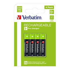 Nabíjecí baterie, AAA (HR03), 1.2V, 950 mAh, Verbatim, blistr, 4-pack