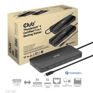 Club3D Dokovací stanice Thunderbolt 4 certifikovaný 11v1, 3xUSB-C, 3xUSB-A, PD