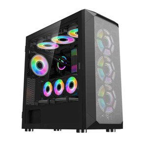 1stCOOL skříň Wind Storm Black MiddleTower ARGB, AU, USB3.0, bez zdroje, RGB fan, průhledná bočnice, černá