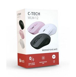 C-TECH myš Dual mode, bezdrátová, 1600DPI, 6 tlačítek, růžová, USB nano receiver