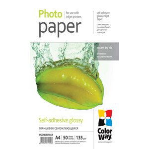 COLORWAY fotopapír/ glossy samolepící 135g/m2, A4/ 50 kusů