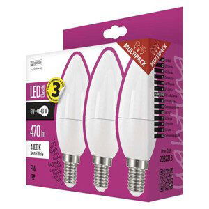 Emos LED žárovka CANDLE, 6W/40W E14, NW neutrální bílá, 470 lm, Classic, F, 3 PACK