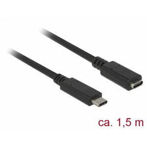 Delock Prodlužovací kabel SuperSpeed USB (USB 3.1 Gen 1) USB Type-C™ samec > port samice 3 A 1,5 m černý