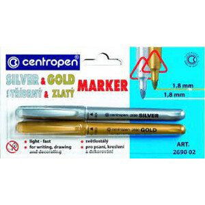 Popisovač Centropen 2690/2 stříbrný a zlatý válcový hrot 1,8mm