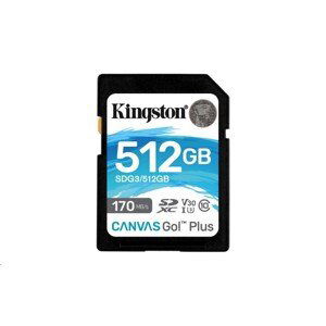 Kingston SDXC karta 512GB Canvas Go! Plus (SDXC) Card, 170R 90W Class 10 UHS-I U3 V30
