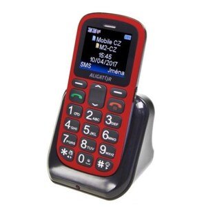 Aligator A321 Senior Dual SIM, červená-černá + nabíjecí stojánek