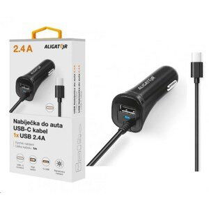 Aligator nabíječka do auta Turbo charge, 12/24 V, 2, 4 A, USB-C, 1x USB výstup, černá