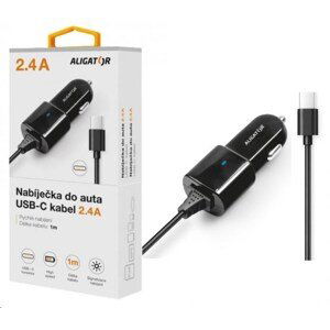 Aligator nabíječka do auta Turbo charge, 12/24 V, 2, 4 A, USB-C, černá